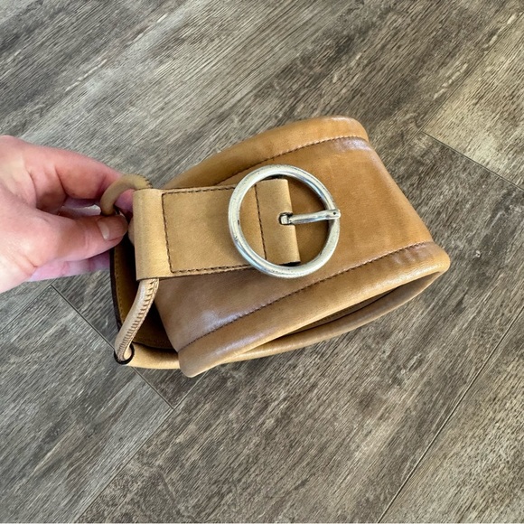 Vintage YSL Genuine Leather Wide Belt - Tan and Silver Hardware - Size: Small - Picture 2 of 14